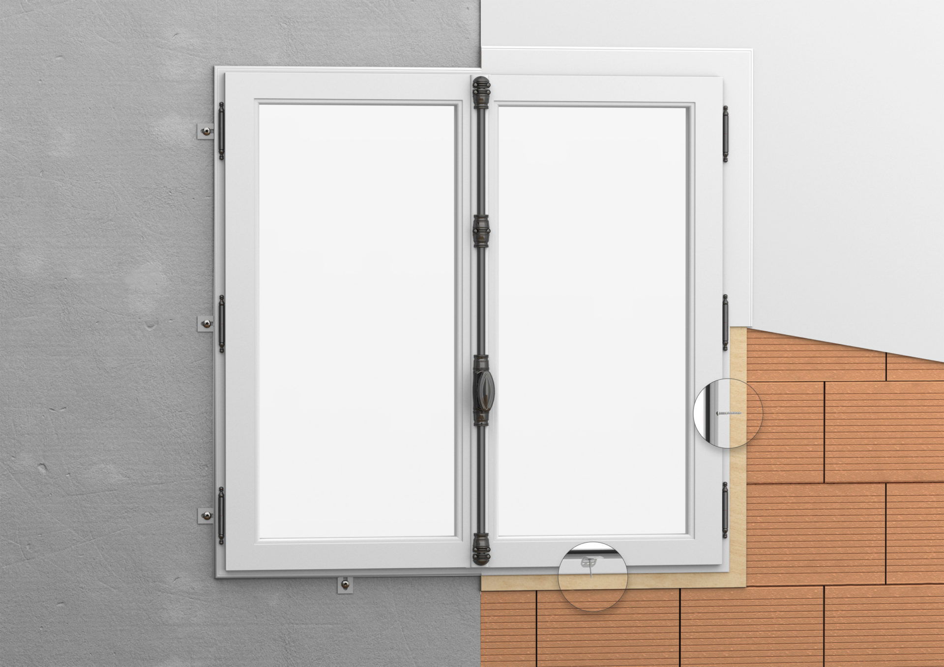 Pose de fenêtre texturée avec vis pour la pose de menuiserie